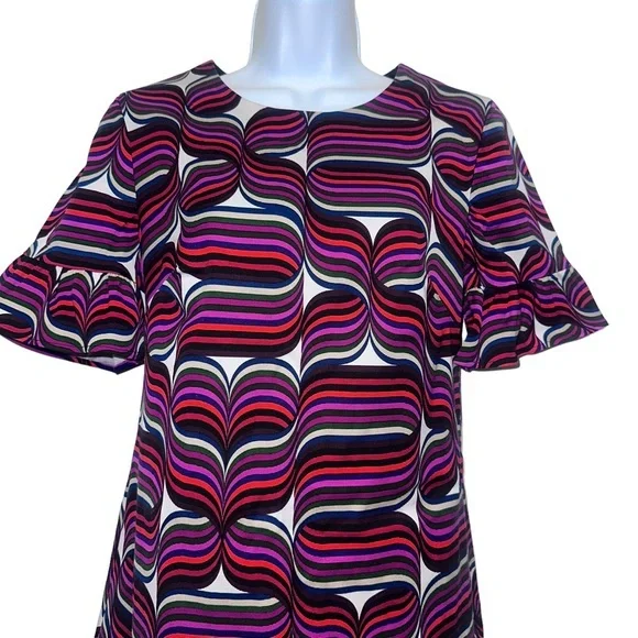 Trina Turk Swirly Art to Wear Dress Darling Bell Sleeve Y2K size 4 - Picture 5 of 12